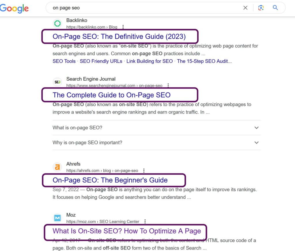 On page seo techniques - title tag seo