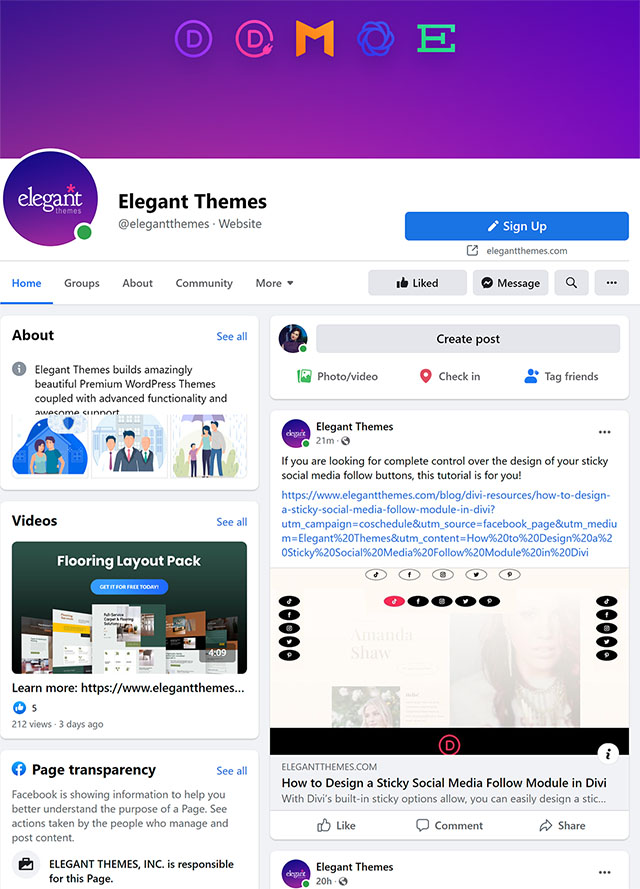 Elegant Themes Facebook business page