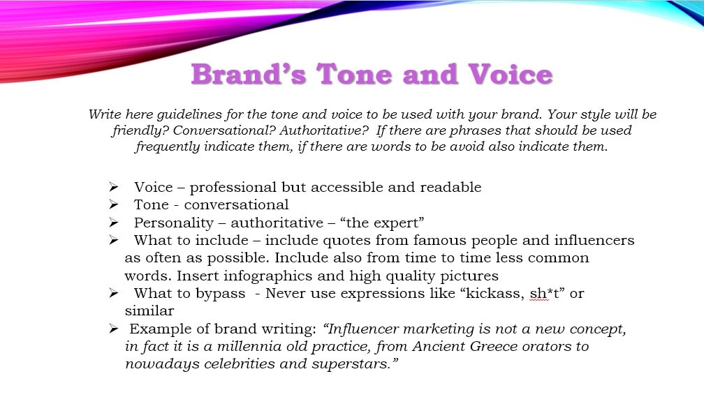Brand tone and voice - content marketing strategy example