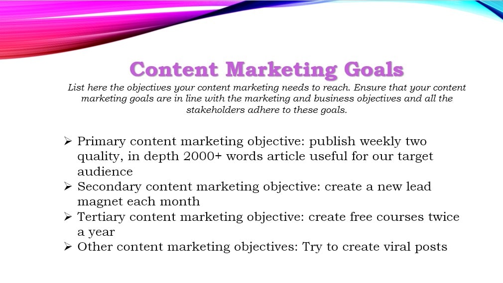 Content marketing goals - Content strategy example