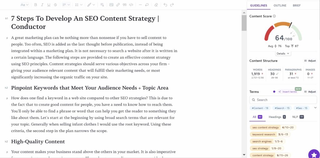 SEO content brief via Surfer