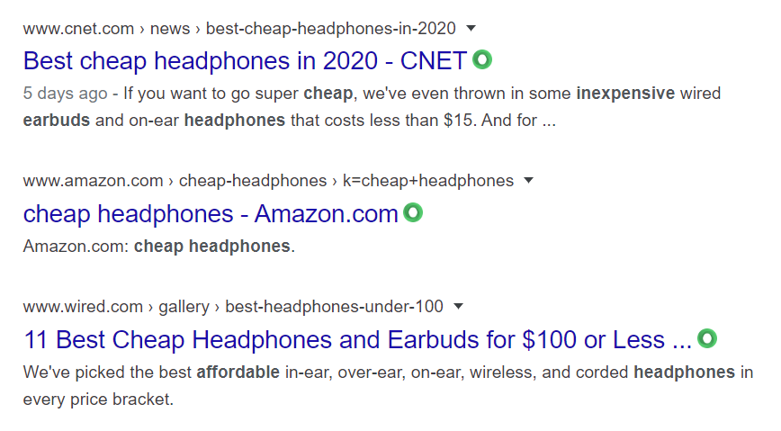 Ecommerce SEO - example of competitive keyword