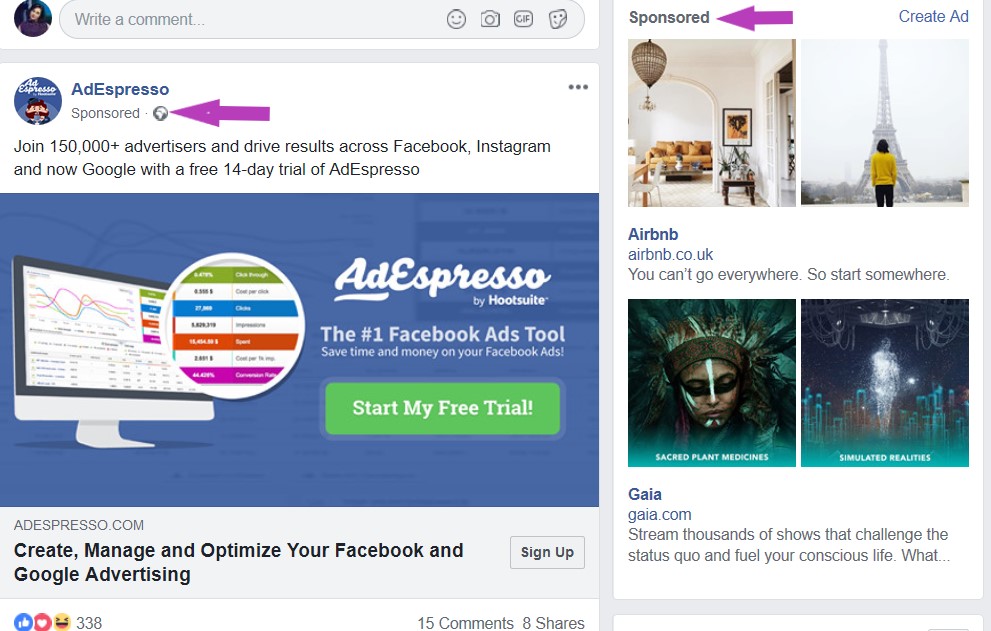 Facebook ads in feed