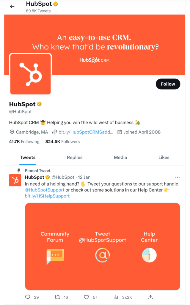 Twitter account Hubspot