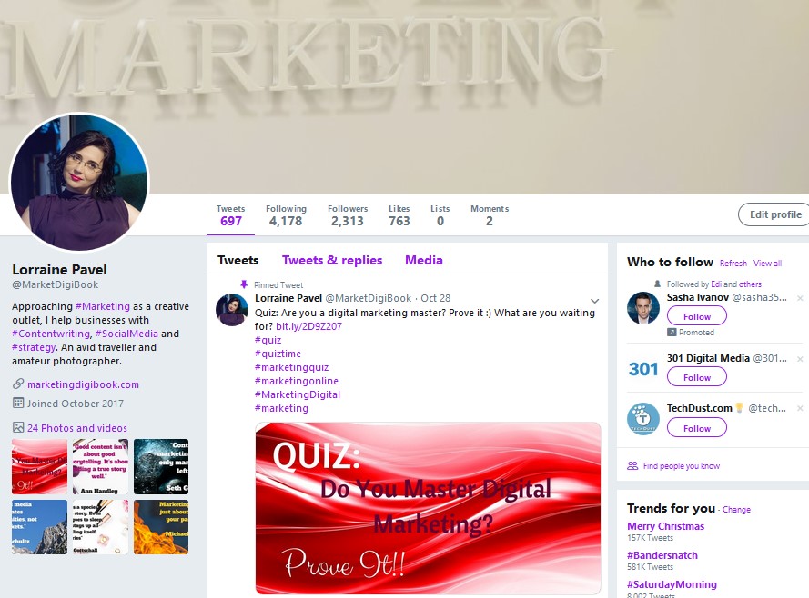 Twitter marketing - pinned tweet