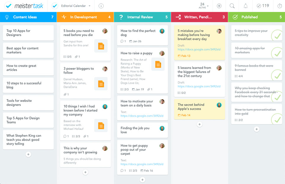 Website content strategy -Editorial Calendar sample