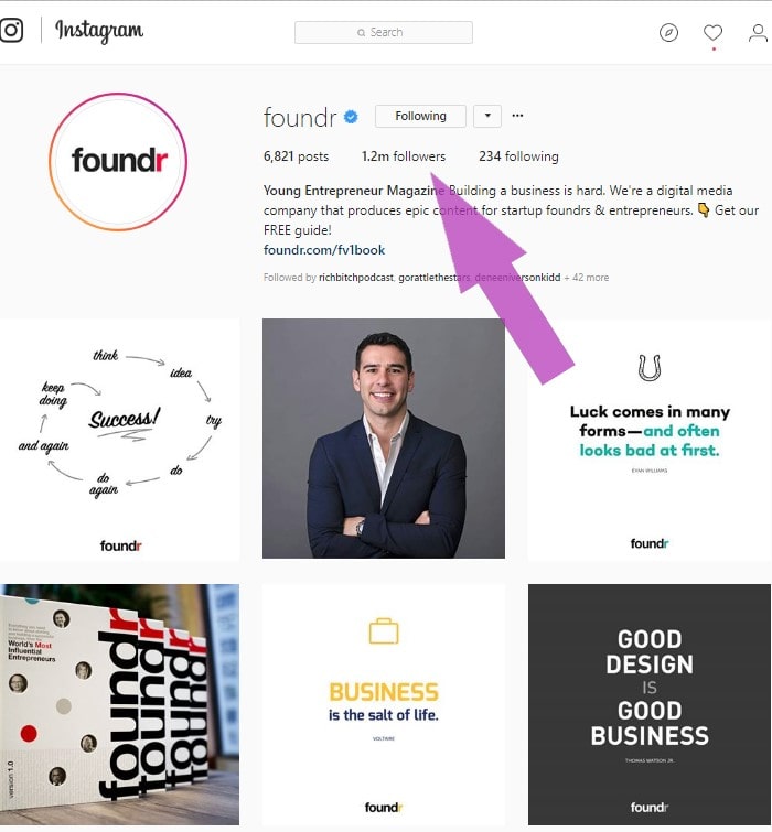 Influencer Marketing Example:  Foundr on Instagram