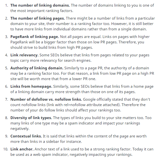 Google SEO ranking factors