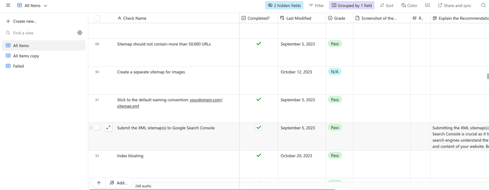 Completed SEO Audit template